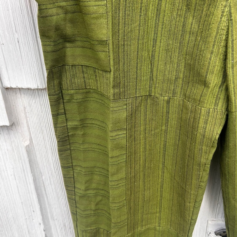 Earthbound Trading Co Olive Green Striped Patchwork Cotton Overalls‎ Small Boho - Picture 7 of 9